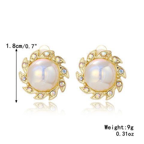 Fashion Round Oval Pearl Inlay Rhinestones Earrings 1 Pair