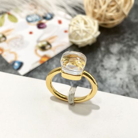 Commute Square Alloy Plating Inlay Artificial Crystal 18k Gold Plated Women's Rings