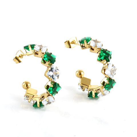 Fashion Geometric Stainless Steel Gold Plated Zircon Earrings 1 Pair