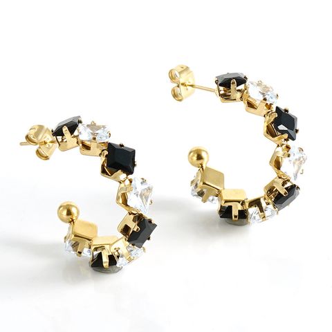 Fashion Geometric Stainless Steel Gold Plated Zircon Earrings 1 Pair