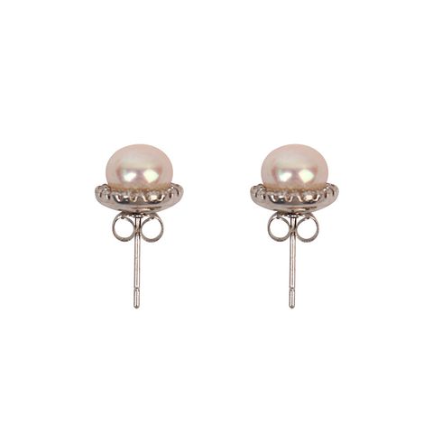 Simple Style Flower Natural Freshwater Pearl Inlay Zircon Ear Studs 1 Pair