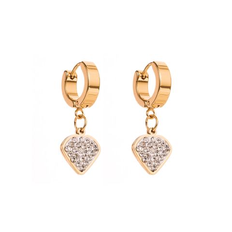 Fashion U Shape Heart Shape Titanium Steel Plating Diamond Rhinestones Hoop Earrings Drop Earrings 1 Pair