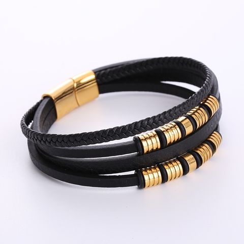 Hip Hop Geométrico Acero Inoxidable Cuero Sintético Trenza Hombres Pulsera