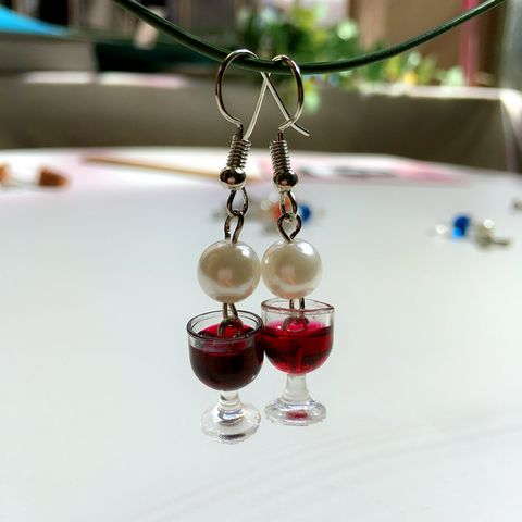 1 Pair Novelty Wine Glass Imitation Pearl Plastic Resin Women's Earrings
