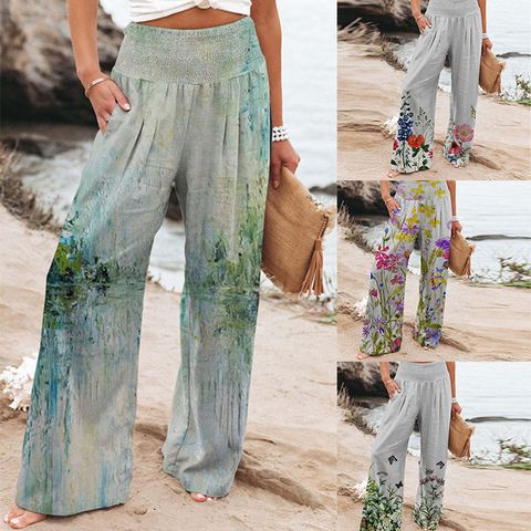 Women's Daily Fashion Plant Butterfly Full Length Printing Casual Pants