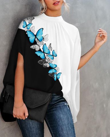 Women's Blouse Long Sleeve Blouses Printing Vintage Style Letter Butterfly