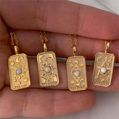 302 Stainless Steel 304 Stainless Steel Artificial Opal Retro Plating Geometric Opal Pendant Necklace