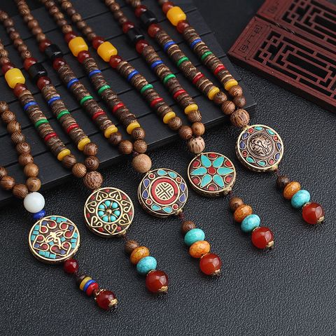 1 Piece Ethnic Style Round Wood Soft Clay Copper Beaded Unisex Necklace