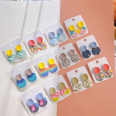 1 Pair Simple Style Round Rainbow Color Block Soft Clay Drop Earrings
