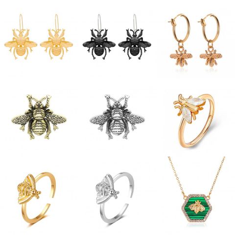 Vintage Style Bee Copper Inlay Zircon Dangling Earrings
