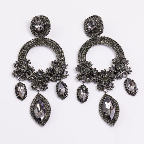 Fashion Water Droplets Sterling Silver Inlay Rhinestones Drop Earrings 1 Pair