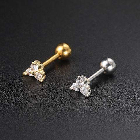 Simple Style Cross Round Flower Copper Plating Inlay Zircon Ear Studs 1 Piece