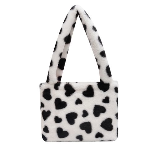 Women's Medium Cotton Plush Cartoon Heart Shape Leopard Cute Square String Shoulder Bag