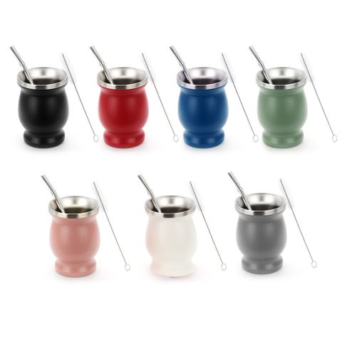 Fashion Solid Color Stainless Steel Thermos Cup Straw 1 Set
