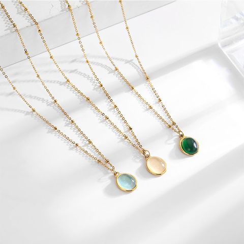 Simple Style Geometric Titanium Steel Plating Opal 18k Gold Plated Necklace