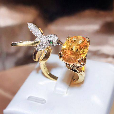 Ins Style Eagle Copper Plating Zircon Open Ring 1 Piece
