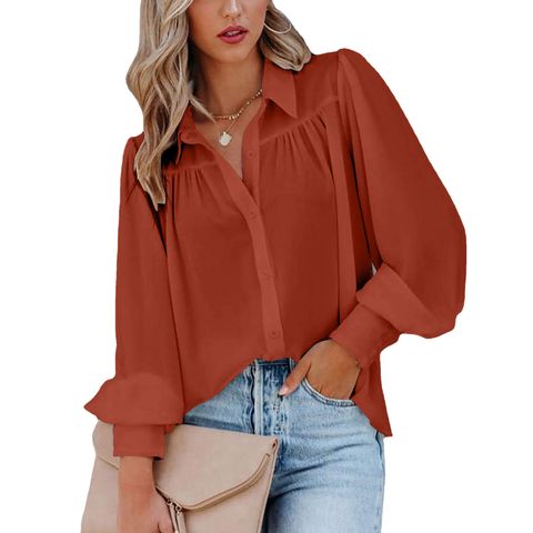 Women's Blouse Long Sleeve Blouses Button Casual Solid Color
