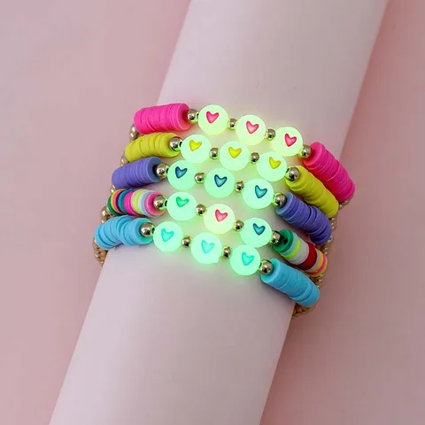 Sweet Heart Shape Arylic Soft Clay Beaded Enamel Kid's Bracelets 1 Set