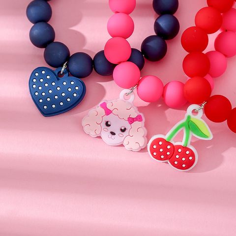 Cute Dog Cherry Heart Shape Arylic Kid's Bracelets 3 Piece Set