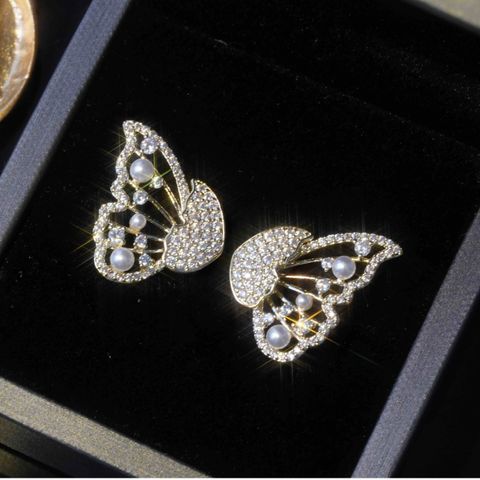 Fashion Simple Style Butterfly Metal Plating Butterfly Artificial Gemstones Women's Earrings