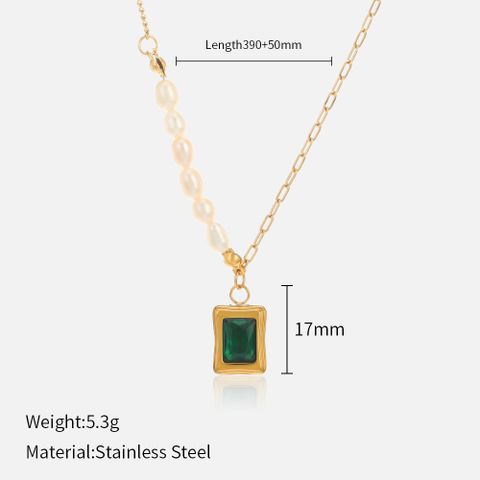 Elegant Square Lock Stainless Steel Plating Pearl Pendant Necklace