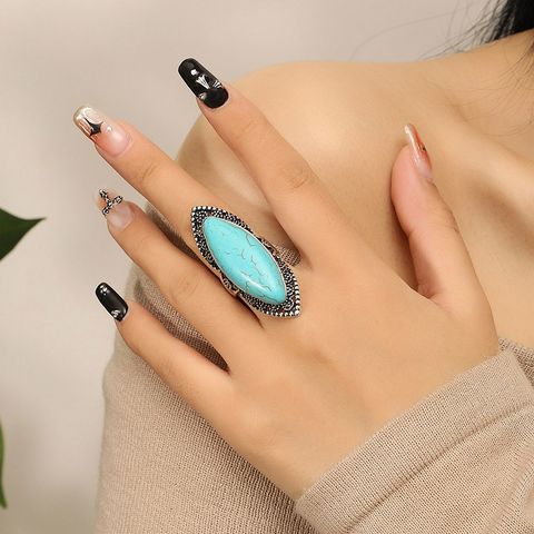 Ethnic Style Geometric Alloy Hollow Out Turquoise Women's Rings 1 Piece