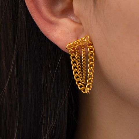 1 Pair Simple Style Tassel Plating Stainless Steel Chain 18k Gold Plated Drop Earrings