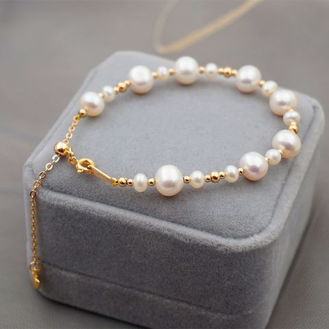 Fashion Round Pearl Copper Beaded Bracelets 1 Piece