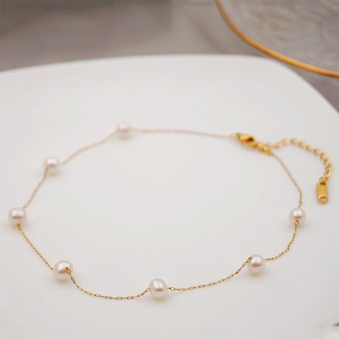 Simple Style Round Pearl Titanium Steel Necklace 1 Piece