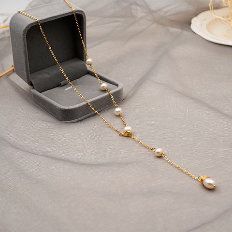 Mode Einfarbig Perle Titan Stahl Beschichtung Halskette 1 Stück