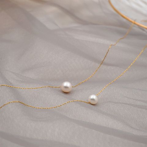 Simple Style Round Pearl Titanium Steel Necklace