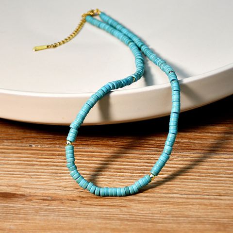 1 Piece Bohemian Geometric Beaded Turquoise 18k Gold Plated Women's Necklace