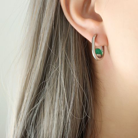 Fashion Geometric Titanium Steel Plating Artificial Pearls Natural Stone Earrings 1 Pair