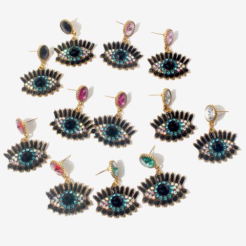 1 Pair Vintage Style Eye Alloy Inlay Artificial Crystal Rhinestones Women's Drop Earrings