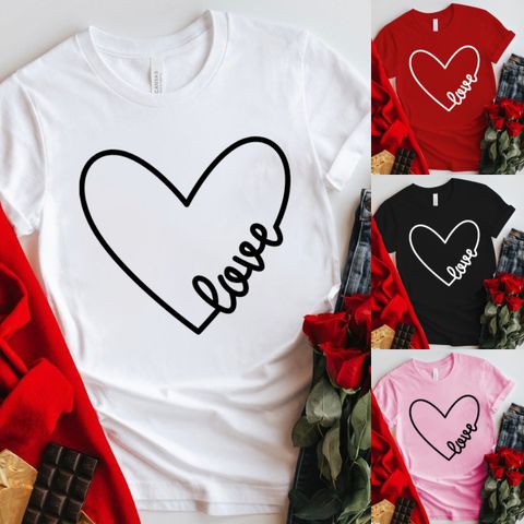 Women's T-shirt Short Sleeve T-shirts Printing Fashion Letter Heart Shape
