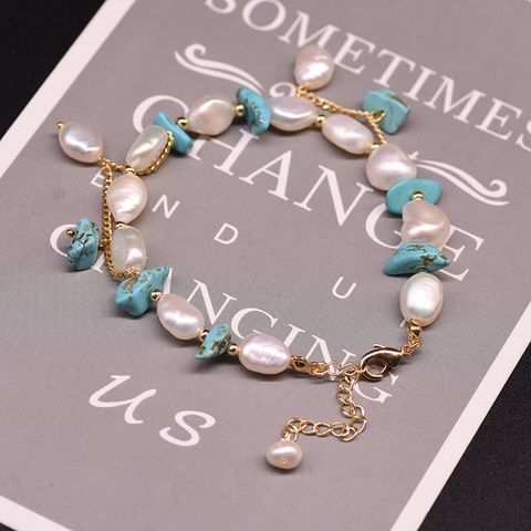 Retro Shamrock Water Droplets Pearl Inlaid Turquoise Bracelets