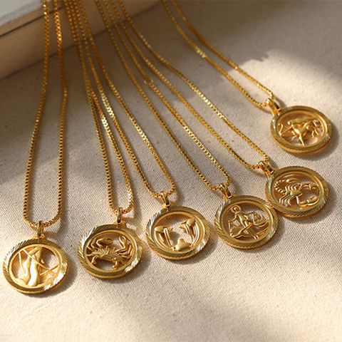 201 Stainless Steel 304 Stainless Steel Gold Plated Casual Retro Simple Style Plating Hollow Out Carving Constellation Pendant Necklace