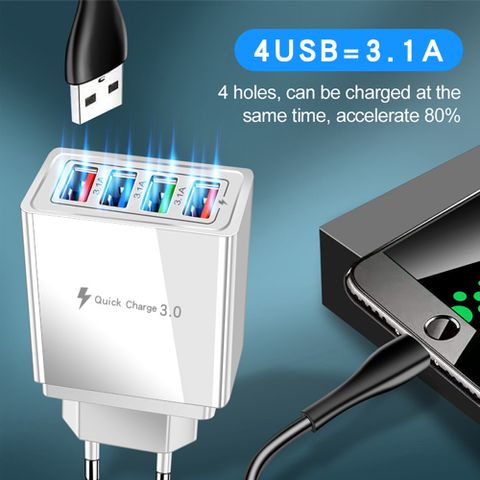 4usb Mobile Phone Charger 3a Colored Charging Plug Led Lamp European Standard American Standard Tablet Exclusive For Cross-border Wholesale