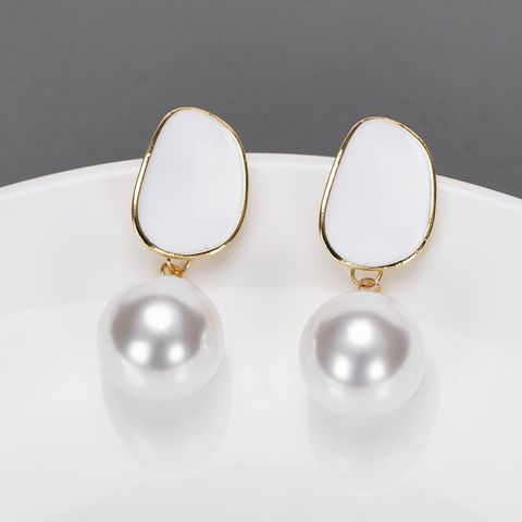 1 Pair Fashion Round Alloy Enamel Plating Inlay Pearl Women's Drop Earrings