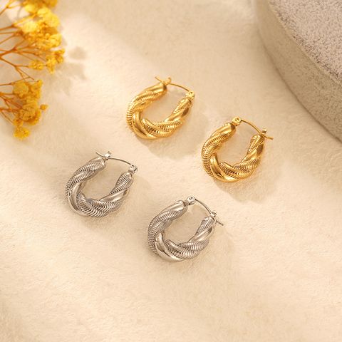 Fashion U Shape Stainless Steel Plating Hoop Earrings 1 Pair