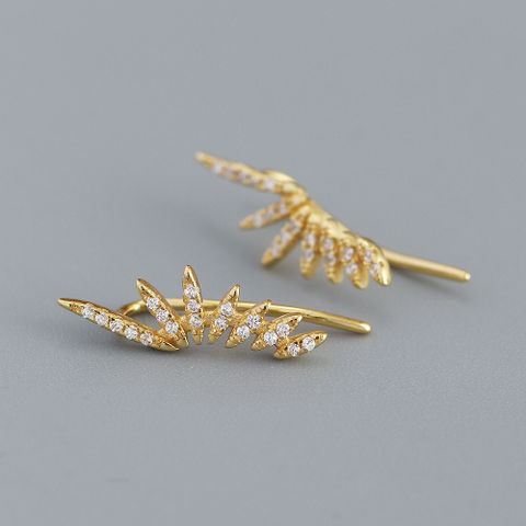 Fashion Feather Sterling Silver Plating Zircon Ear Studs 1 Pair