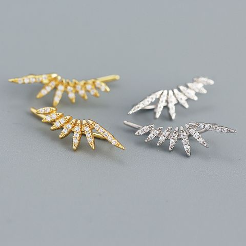 Fashion Feather Sterling Silver Plating Zircon Ear Studs 1 Pair