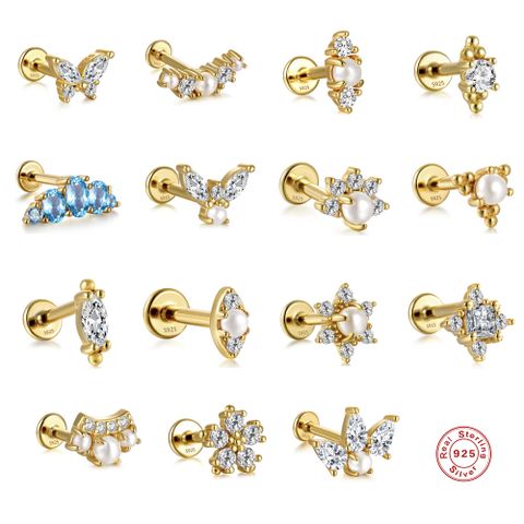 Fashion Butterfly Sterling Silver Inlay Artificial Diamond Ear Studs 1 Piece