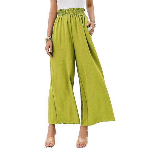 Women's Holiday Daily Beach Simple Style Solid Color Full Length Pleated Casual Pants Wide Leg Pants