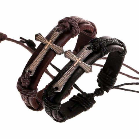 Punk Cross Pu Leather Rope Men's Bracelets