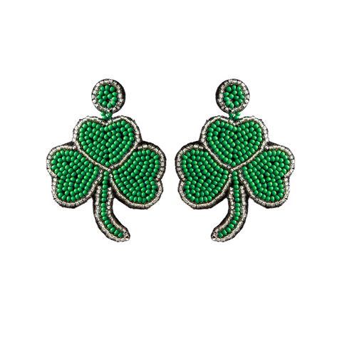 1 Pair Original Design Shamrock Seed Bead Handmade Women's Drop Earrings