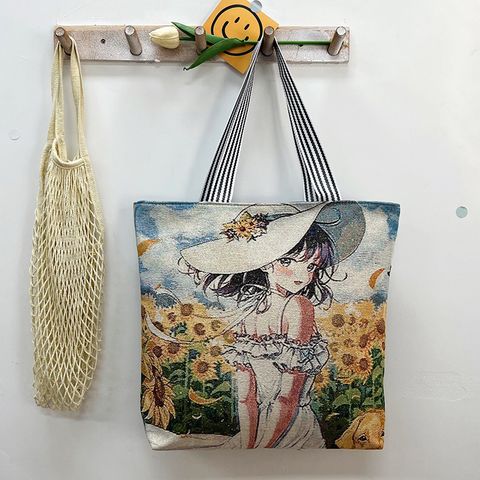 Unisex Vintage Style Cat Flower Canvas Shopping Bags
