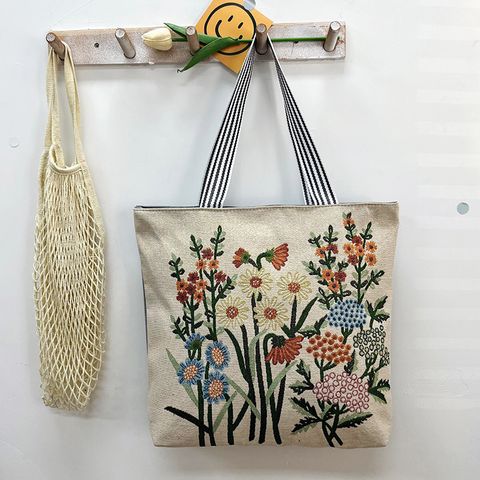 Women's Vintage Style Flower Canvas Shopping Bags