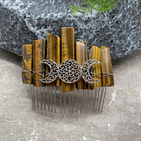 Fashion Color Block Moon Crown Natural Crystal Insert Comb 1 Piece
