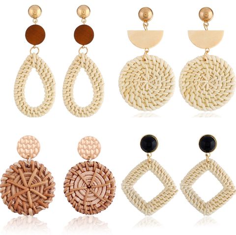 1 Pair Ethnic Style Circle Wood Handmade Women's Drop Earrings